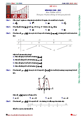 Đề thi thử Tốt nghiệp THPT môn Toán - Năm học 2020-2021 (Có đáp án)
